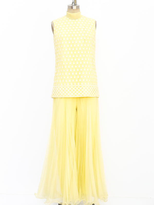 Yellow Chiffon Palazzo Jumpsuit Suit arcadeshops.com
