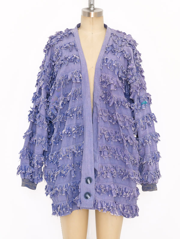 Fringed Chambray Cardigan Style Jacket Jacket arcadeshops.com