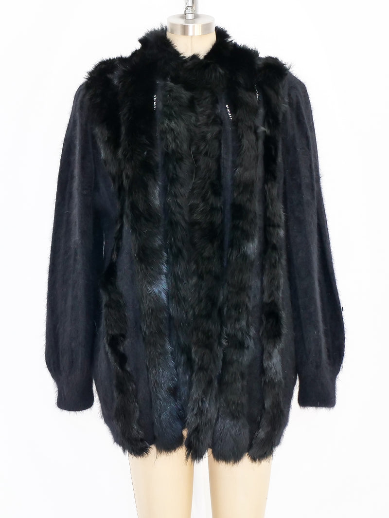 Black Angora and Rabbit Fur Sweater Jacket arcadeshops.com