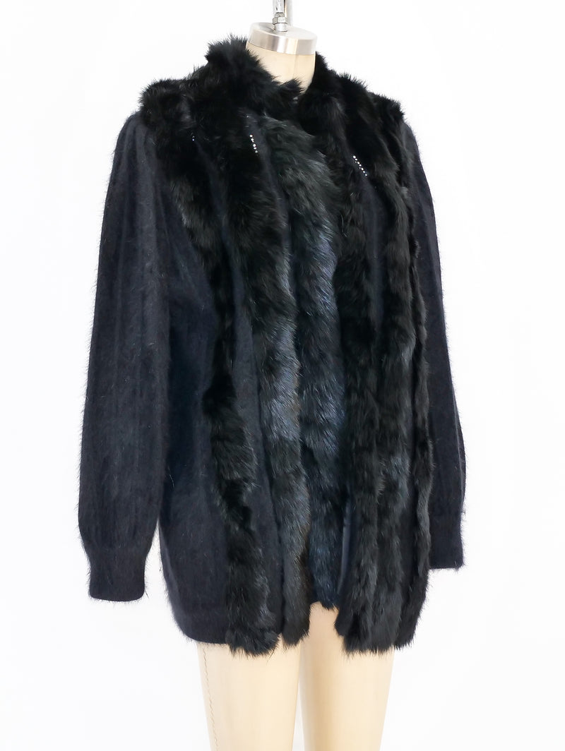 Black Angora and Rabbit Fur Sweater Jacket arcadeshops.com