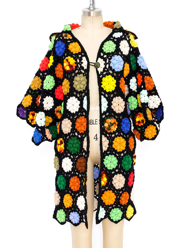 Multicolor Granny Square Crochet Hooded Jacket Jacket arcadeshops.com