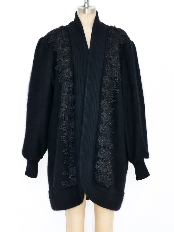 Lace Embellished Black Angora Jacket Jacket arcadeshops.com