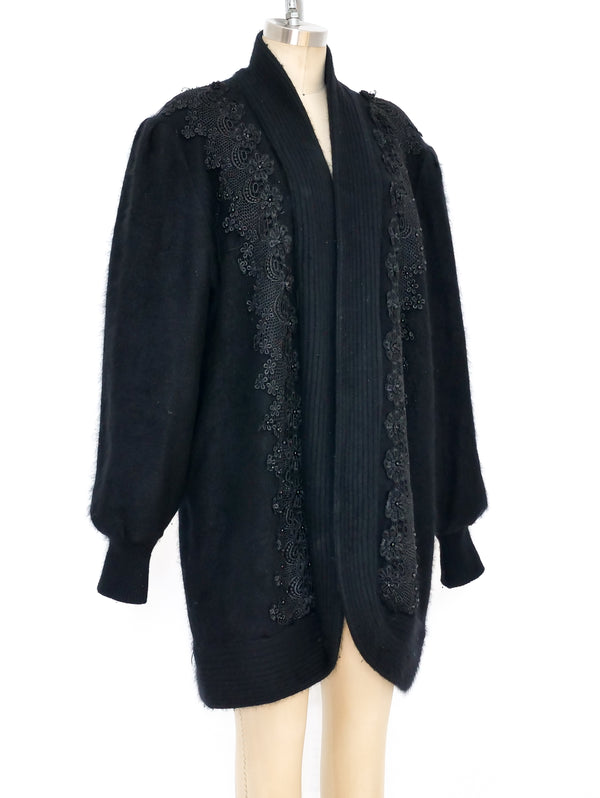 Lace Embellished Black Angora Jacket Jacket arcadeshops.com