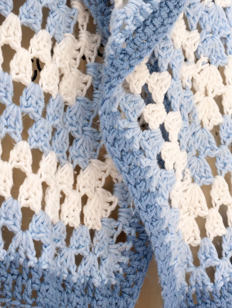 Blue and White Crochet Knit Duster Jacket arcadeshops.com