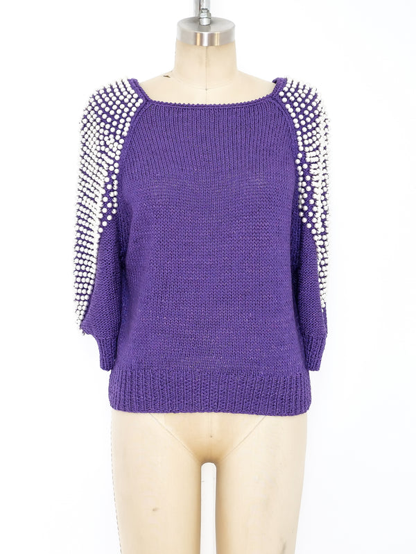Faux Pearl Embellished Purple Sweater Top arcadeshops.com