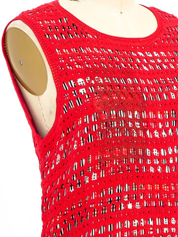 Bottega Veneta Painted Silk Dress with Crochet Overlay