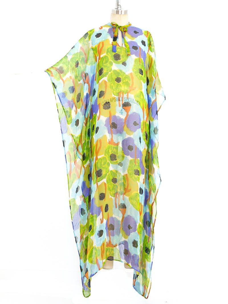 Watercolor Floral Printed Chiffon Caftan Dress arcadeshops.com