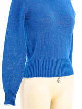 Metallic Blue Cropped Sweater Top arcadeshops.com