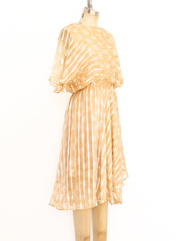 Beige Silk Chiffon Striped Dress Dress arcadeshops.com