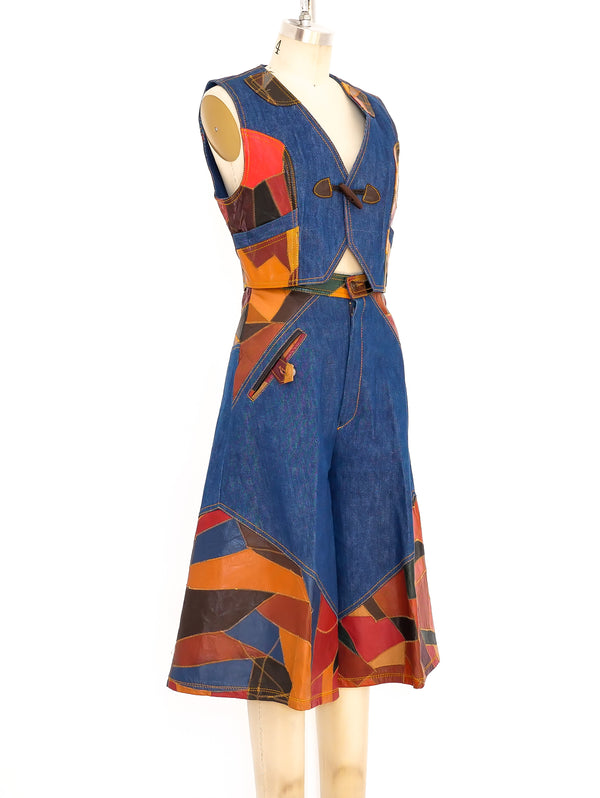 Leather Patchwork Denim Ensemble Suit arcadeshops.com