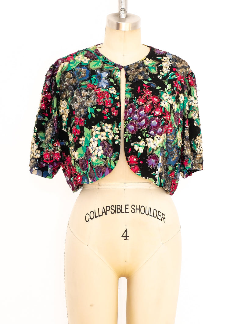 1940's Sequin Embellished Floral Bolero Jacket Jacket arcadeshops.com