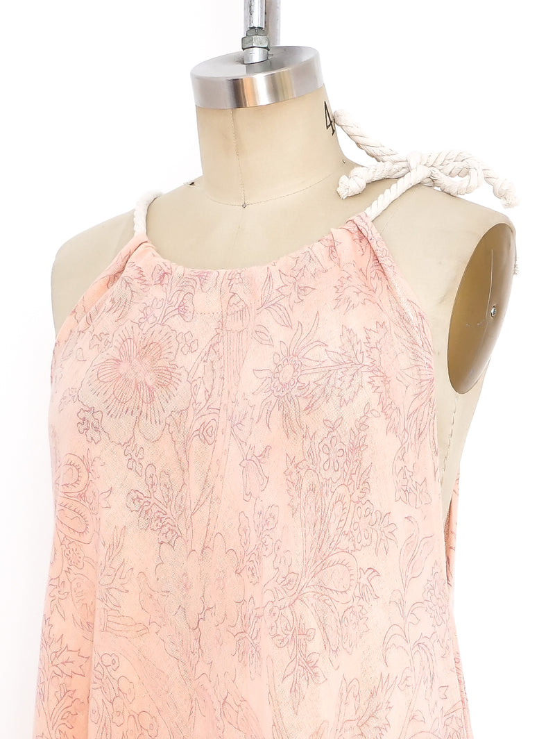 Bird Printed Pink Sleeveless Caftan Dress arcadeshops.com