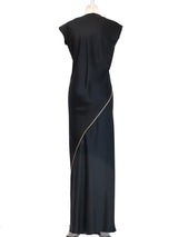 Sleeveless Satin Gown with Gold Trim Dress arcadeshops.com