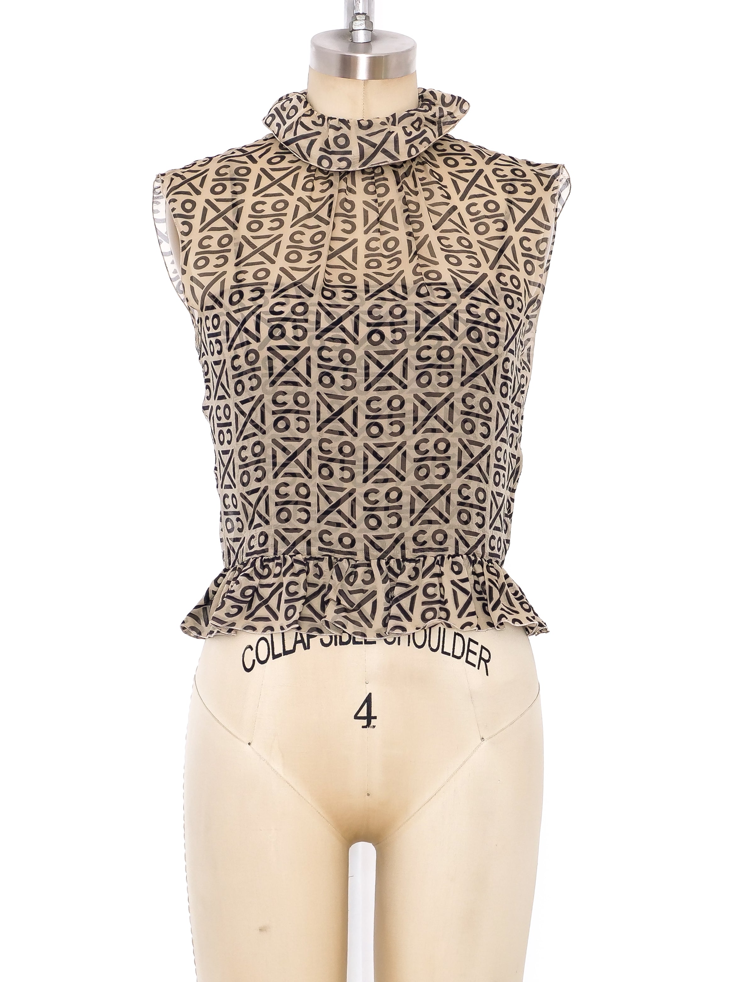 Chanel Coco Print Chiffon Ruffle Top