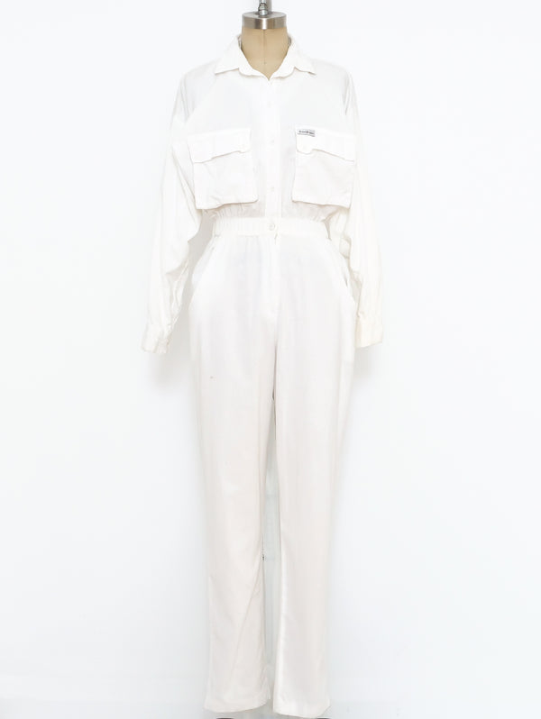 1980's White Corduroy Jumpsuit Suit arcadeshops.com