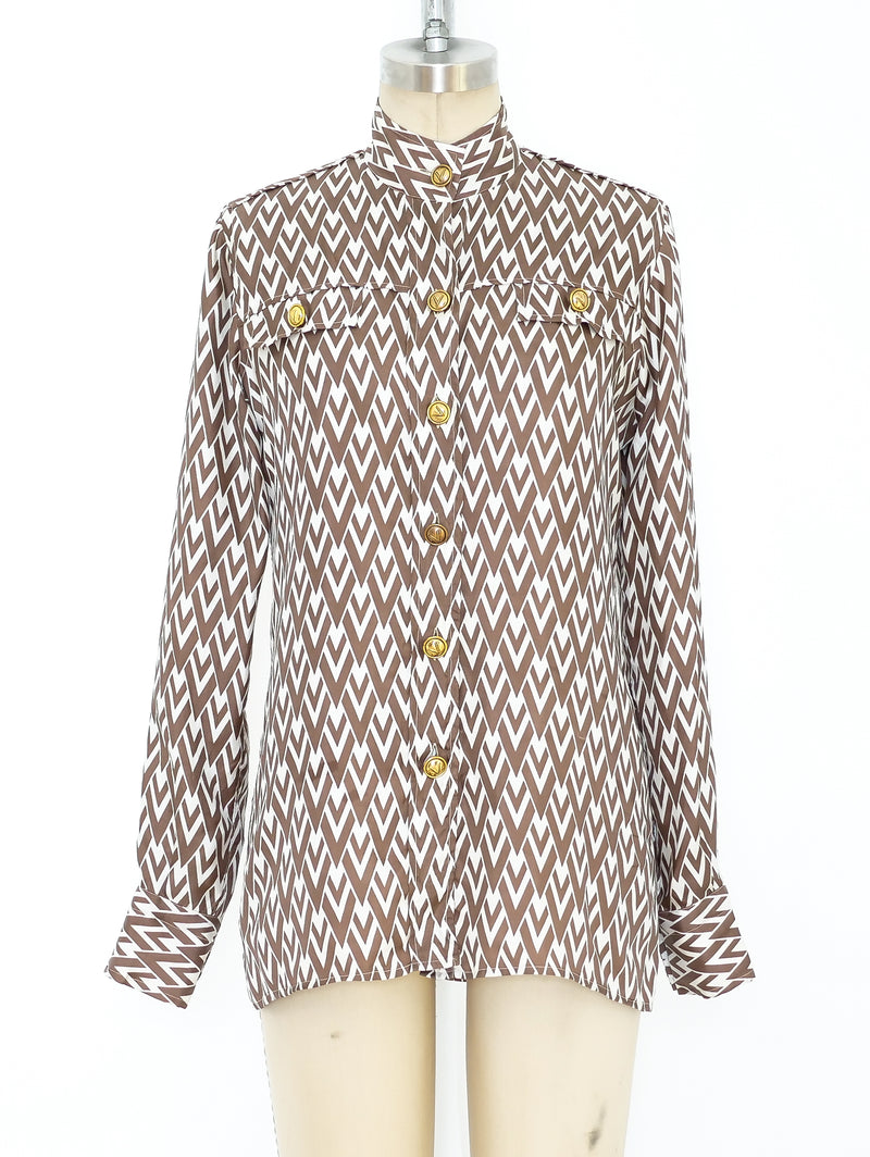Valentino Logo Printed Silk Blouse Top arcadeshops.com