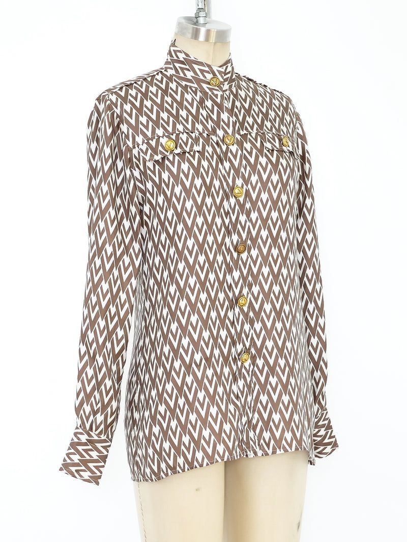 Valentino Logo Printed Silk Blouse Top arcadeshops.com
