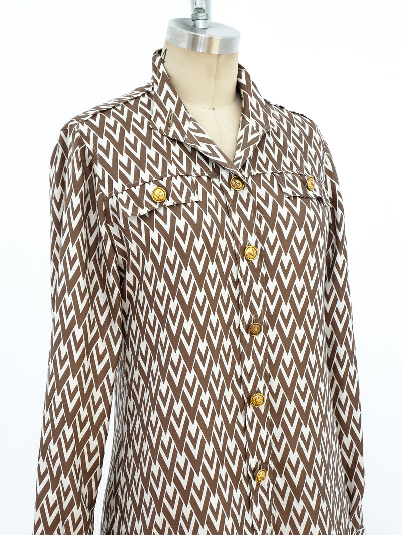 Valentino Logo Printed Silk Blouse Top arcadeshops.com