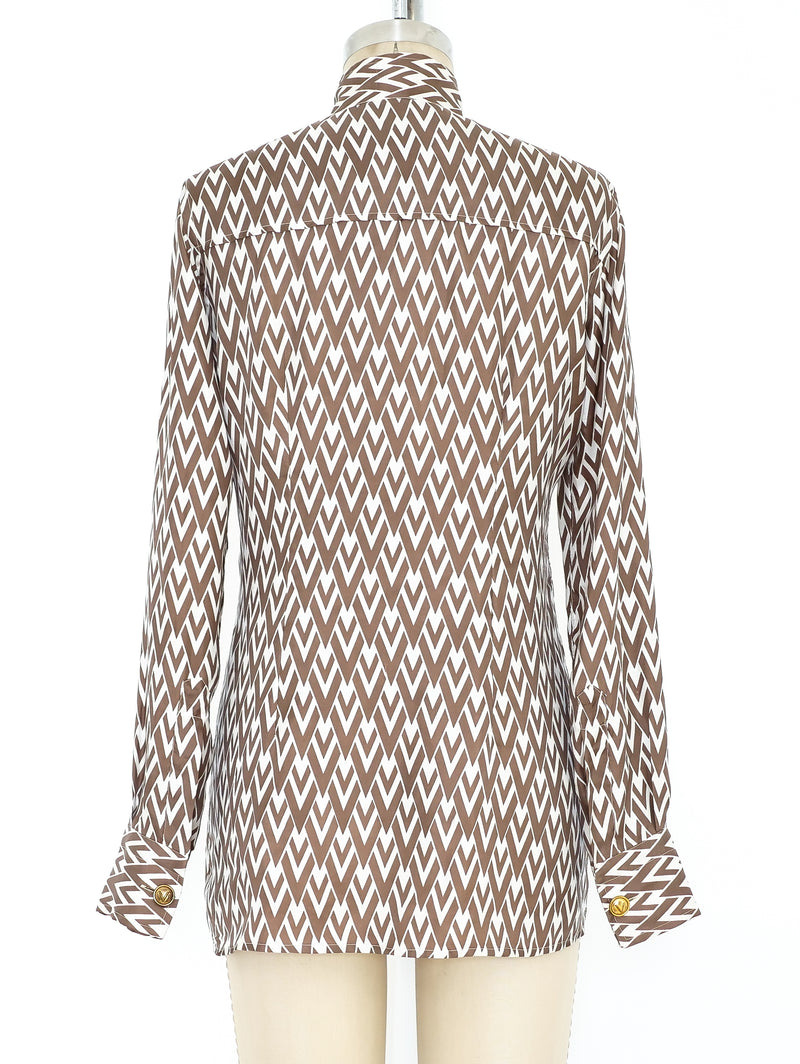 Valentino Logo Printed Silk Blouse Top arcadeshops.com