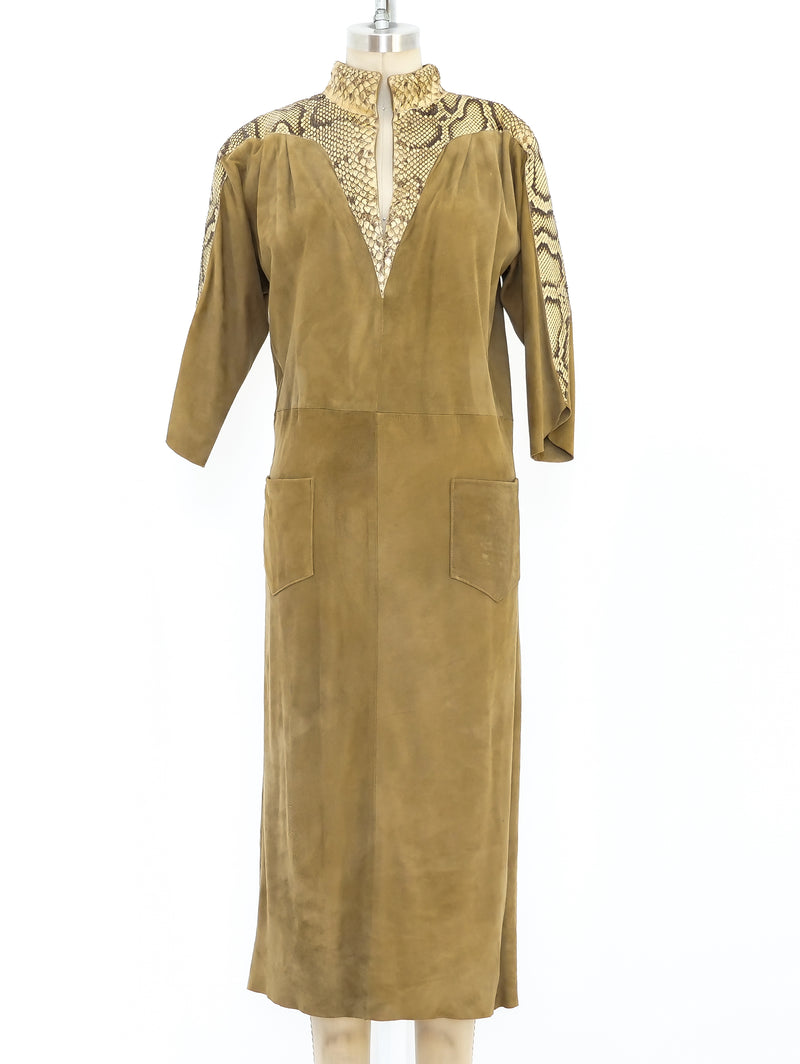 Snakeskin Trimmed Suede Dress Dress arcadeshops.com