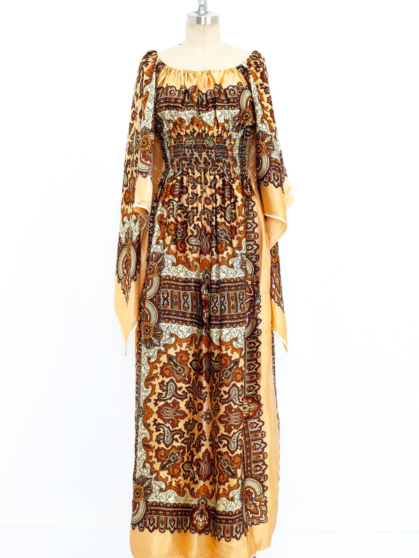 Scarf Printed Angel Sleeve Maxi Dress Dress arcadeshops.com
