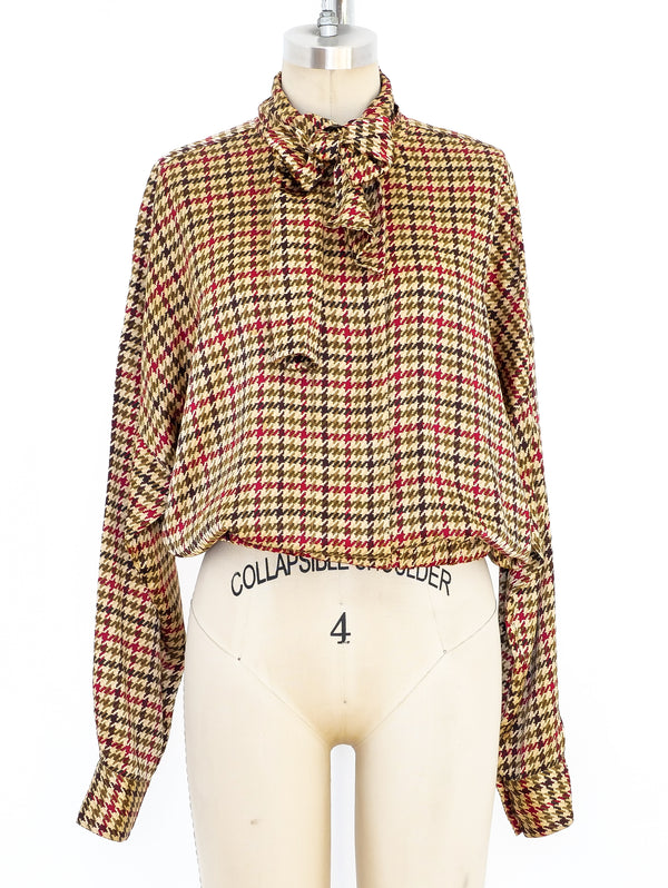 Houndstooth Silk Blouse Top arcadeshops.com