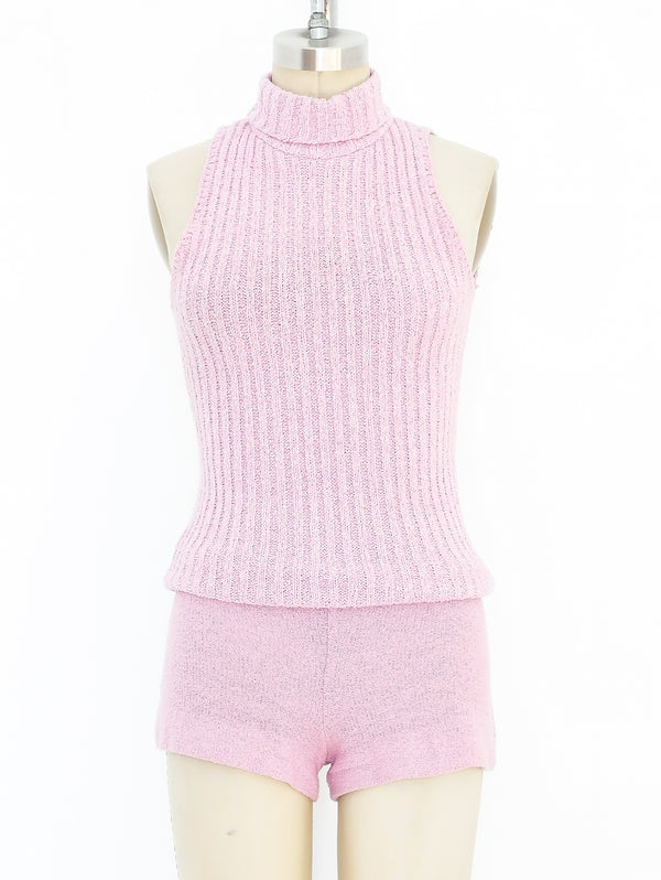 Pink Chenille Sleeveless Romper Suit arcadeshops.com