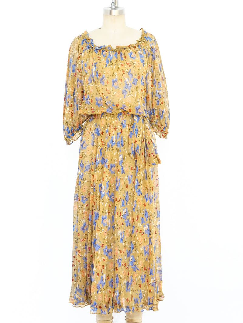 Albert Nipon Floral Chiffon Maxi Dress Dress arcadeshops.com