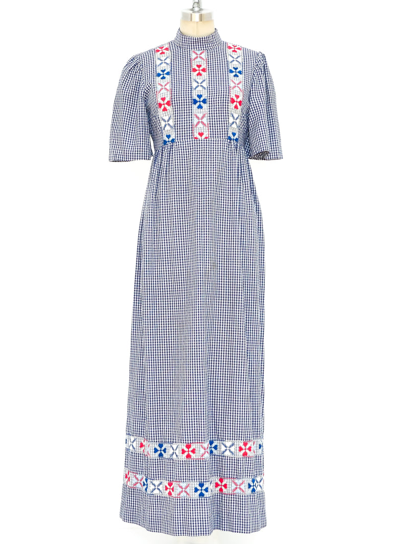 Floral Embroidered Gingham Dress Dress arcadeshops.com