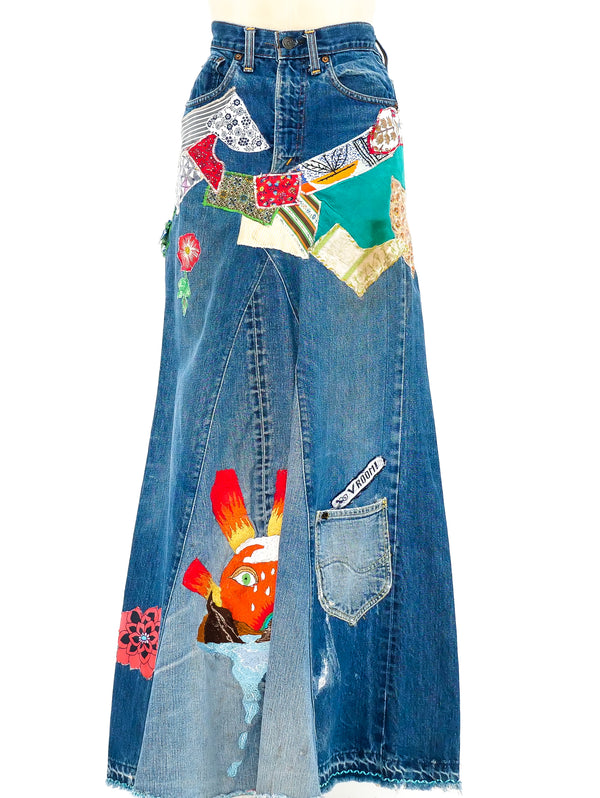 Patchwork Denim Maxi Skirt Bottom arcadeshops.com