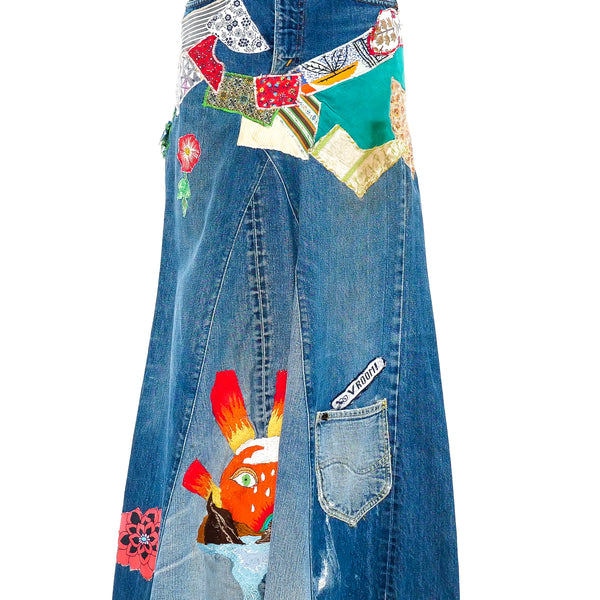 Patchwork Denim Maxi Skirt