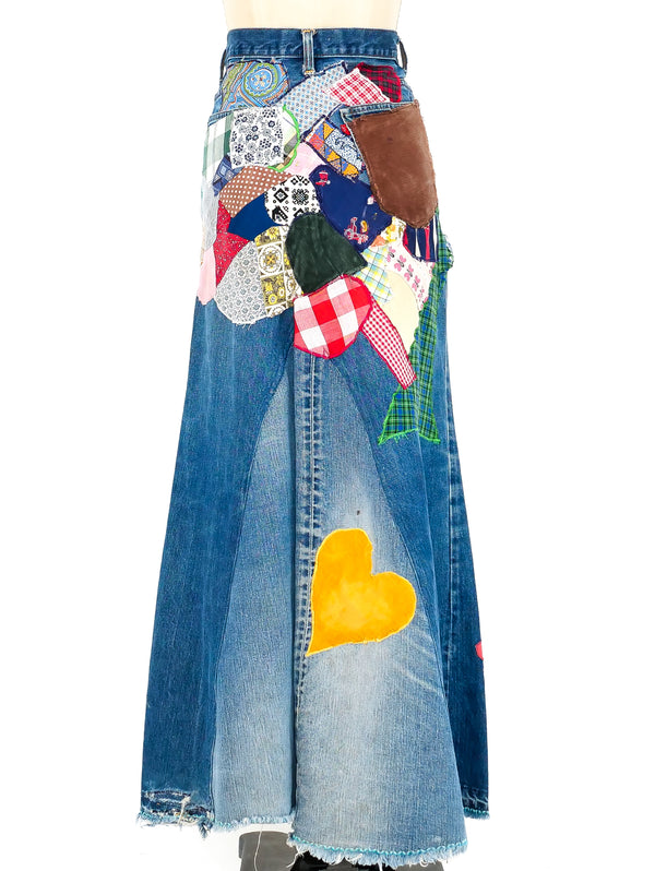 Patchwork Denim Maxi Skirt Bottom arcadeshops.com