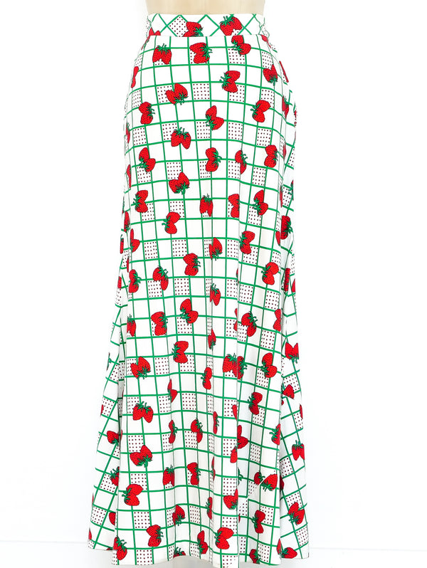 Strawberry Print Maxi Skirt Bottom arcadeshops.com