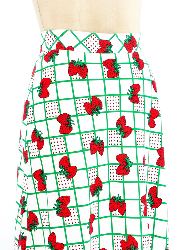 Strawberry Print Maxi Skirt Bottom arcadeshops.com