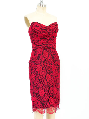 Dolce and Gabbana Red Lace Bustier Dress