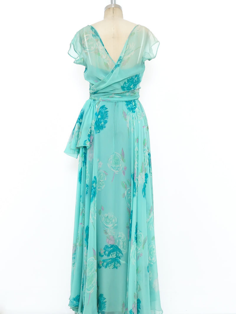 Norman Hartnell Floral Chiffon Gown Dress arcadeshops.com