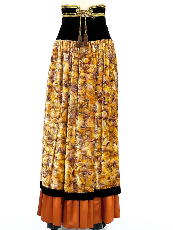 Metallic Velvet Belted Maxi Skirt Bottom arcadeshops.com