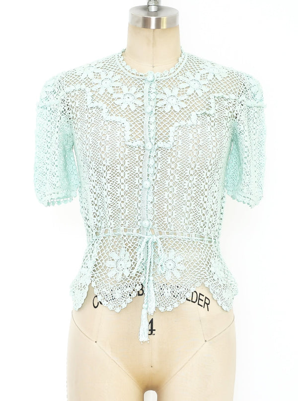 Button Front Hand Crochet Top Top arcadeshops.com