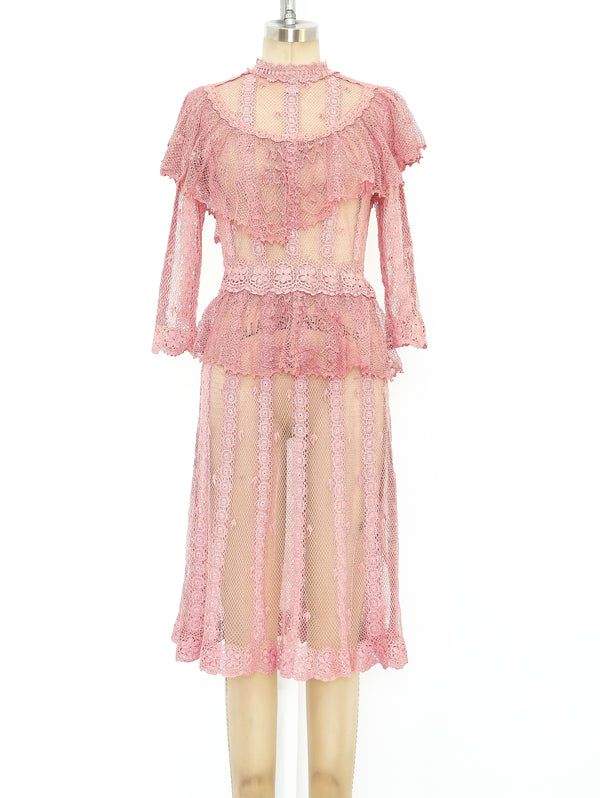 Pink Hand Crochet Ruffle Dress Dress arcadeshops.com