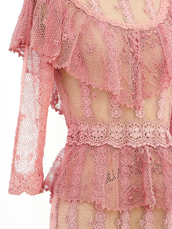 Pink Hand Crochet Ruffle Dress Dress arcadeshops.com