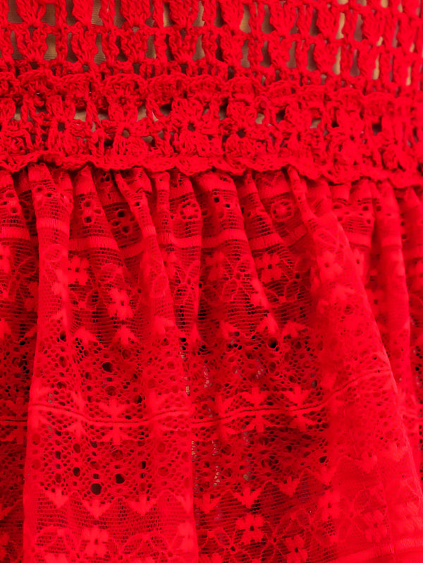 Red Lace Ruffle Crochet Dress Dress arcadeshops.com