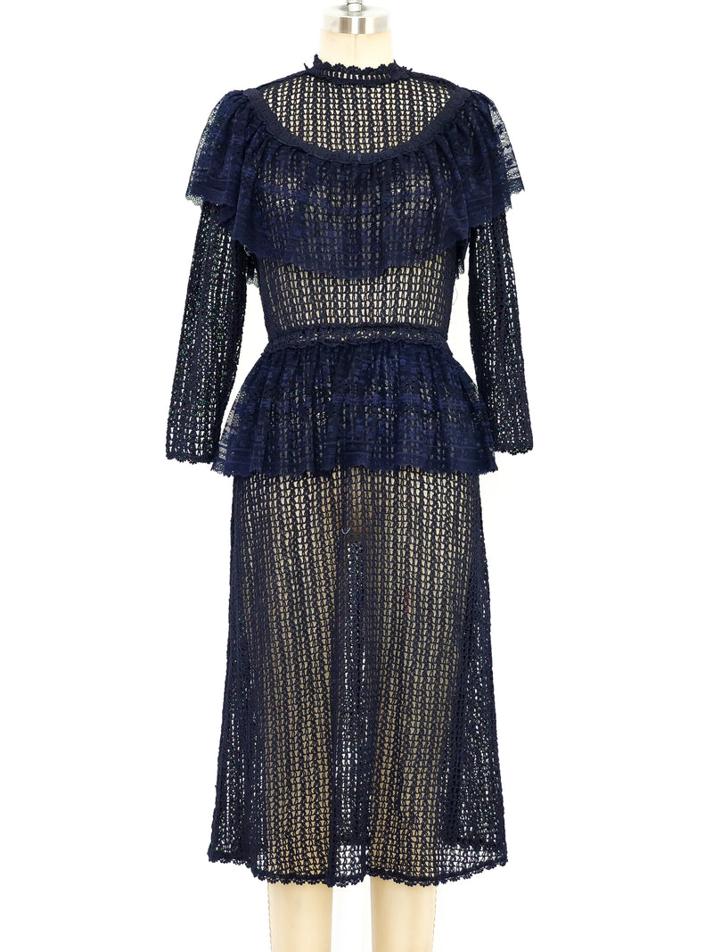 Indigo Lace Ruffle Crochet Dress Dress arcadeshops.com