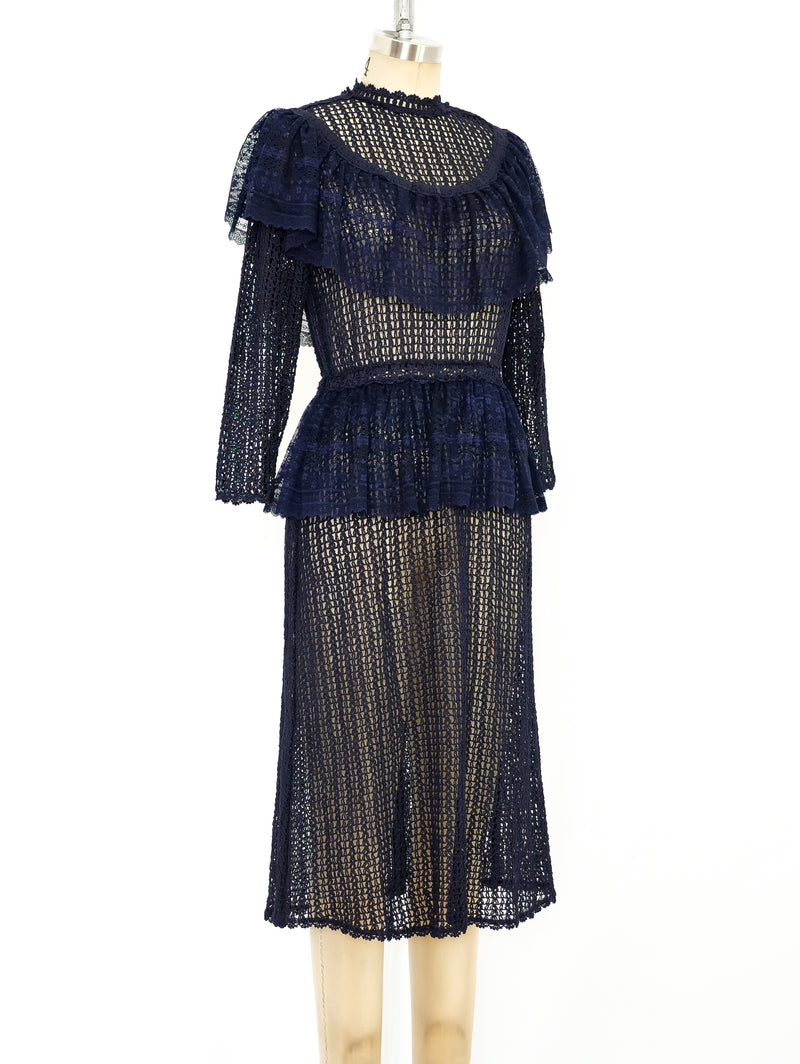 Indigo Lace Ruffle Crochet Dress Dress arcadeshops.com