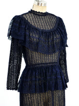 Indigo Lace Ruffle Crochet Dress Dress arcadeshops.com