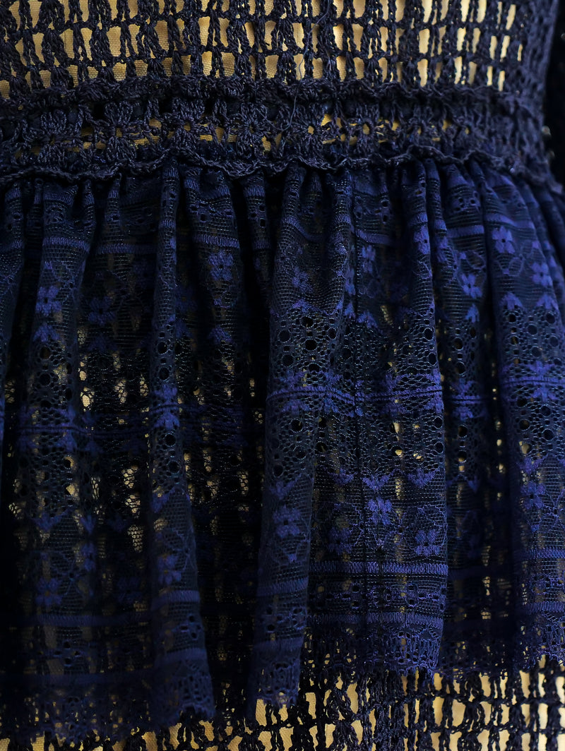 Indigo Lace Ruffle Crochet Dress Dress arcadeshops.com