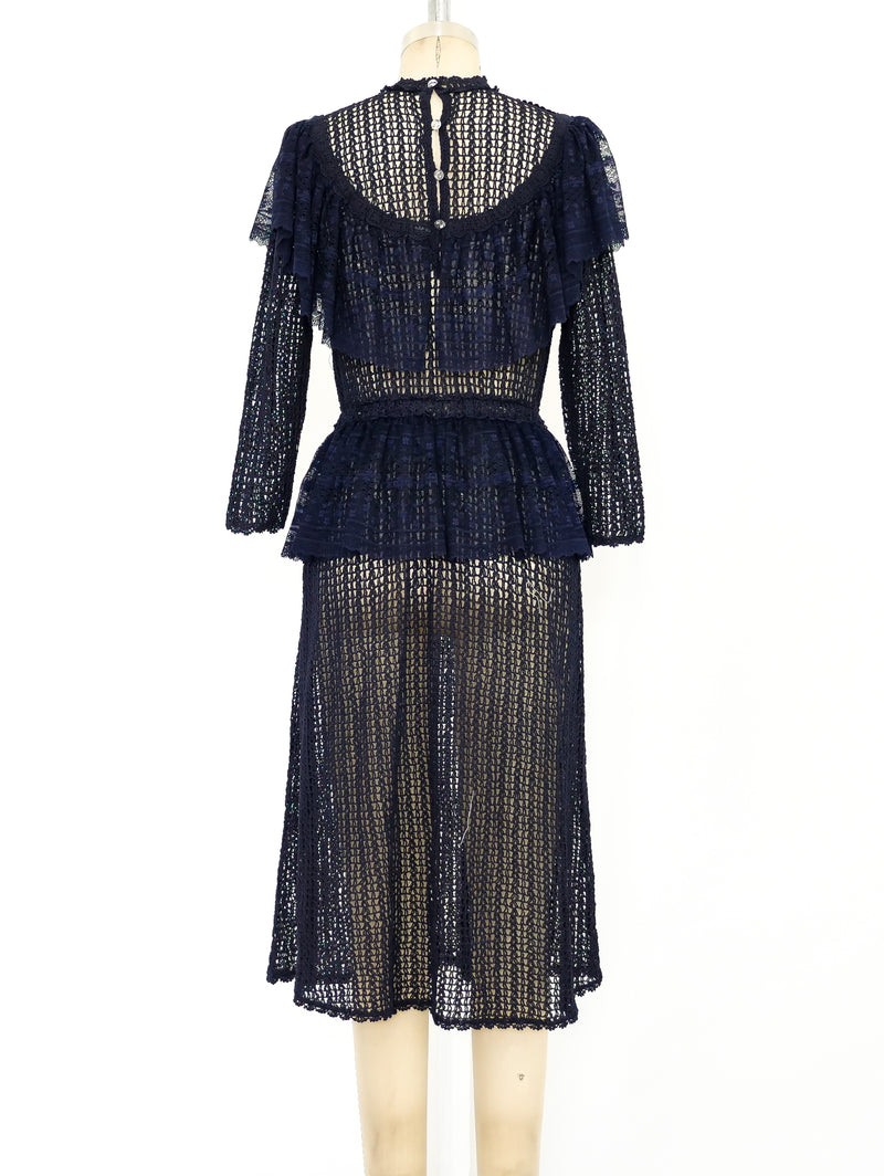Indigo Lace Ruffle Crochet Dress Dress arcadeshops.com