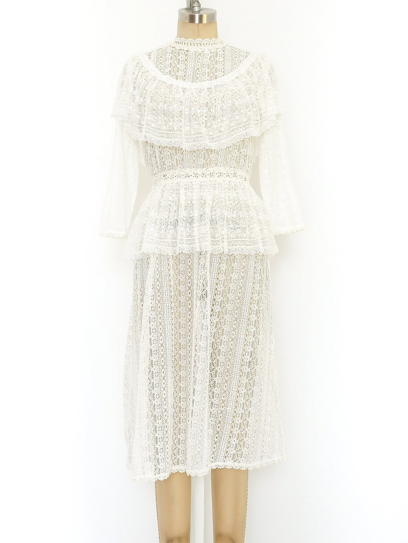White Lace Ruffle Crochet Dress Dress arcadeshops.com