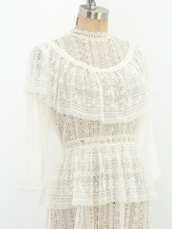 White Lace Ruffle Crochet Dress Dress arcadeshops.com