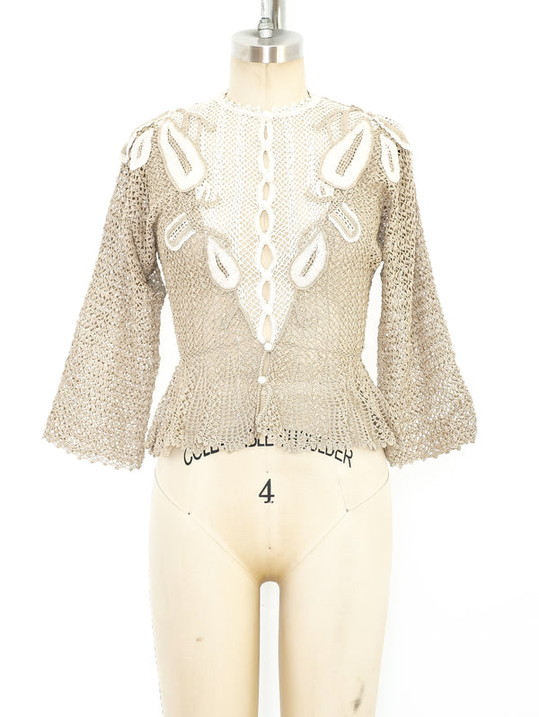 Button Front Hand Crochet Top Jacket arcadeshops.com