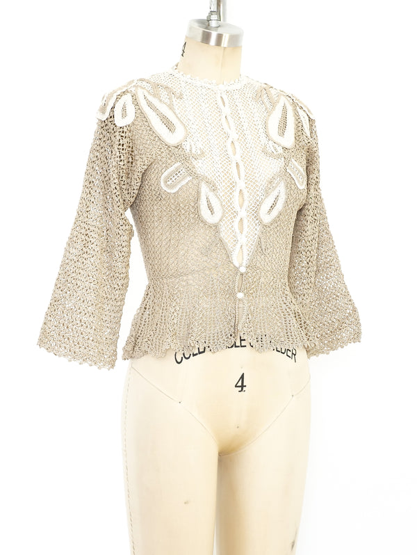 Button Front Hand Crochet Top Jacket arcadeshops.com